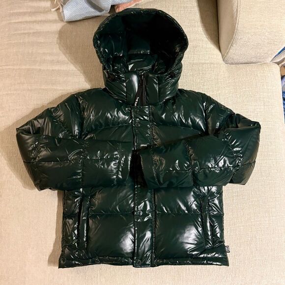 Aritzia Super Puff Shorty Hi-Gloss Down Crop Puffer Jacket Scarab Green XXS NEW - Picture 11 of 14